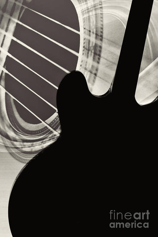 Music-instruments Art Print featuring the photograph Silhouette Gibson Guitar Image Wall Art 1744.011 by M K Miller