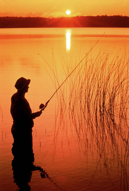 Scenics Art Print featuring the photograph Silhouette Of Man Fishing, Vilas City by Ken Wardius