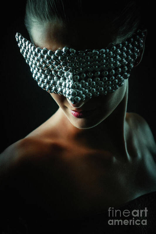 Art Art Print featuring the photograph Silver Mask Silver Chrome Metal Masquerade Eye Mask by Dimitar Hristov