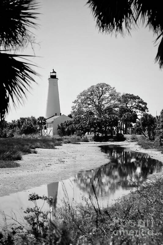 St Marks Lighthouse Art Print featuring the photograph Smooth St Marks Lighthouse Black and White by Carol Groenen