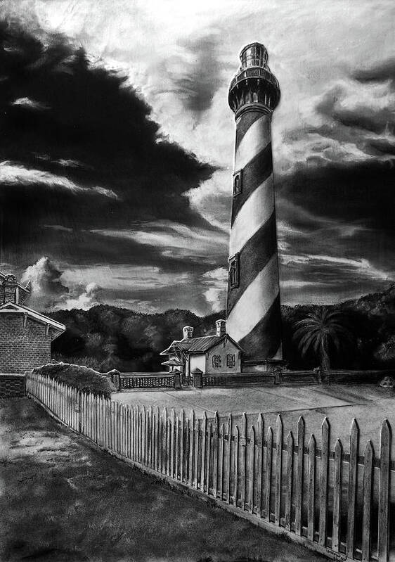 Charcoal Art Print featuring the drawing St. Augustine Lighthouse by William Underwood
