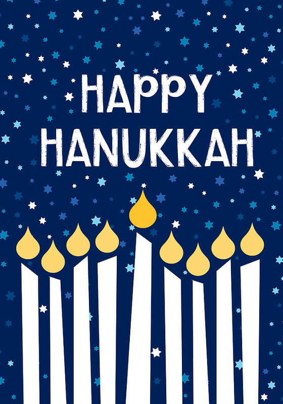 Hanukkah Art Print featuring the mixed media Starry Night Hanukkah Menorah- Art by Linda Woods by Linda Woods