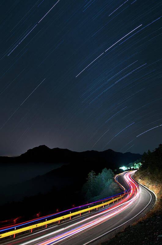Taiwan Art Print featuring the photograph Stars And Traffics Trails by Photo By Tom Liang  Roc Taiwan