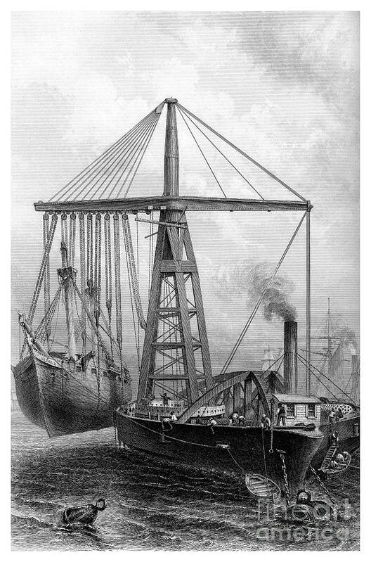 Engraving Art Print featuring the drawing Steam Derrick, 1866 by Print Collector