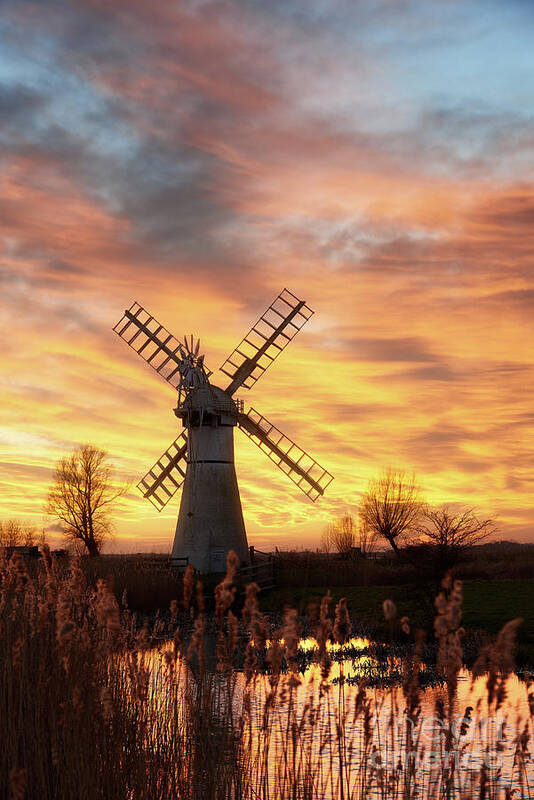 Tranquility Art Print featuring the photograph Stunning Sunset At Thurne Windpump by Stevendocwra