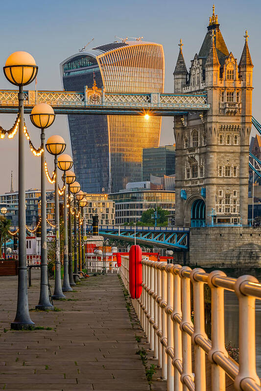 London Art Print featuring the photograph Sunrise at Tower bridge in London, England by George Afostovremea