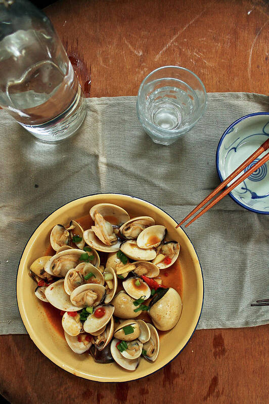 Thai Culture Art Print featuring the photograph Thai Spicy Chili Clams Stir-fry by Jen Voo Photography