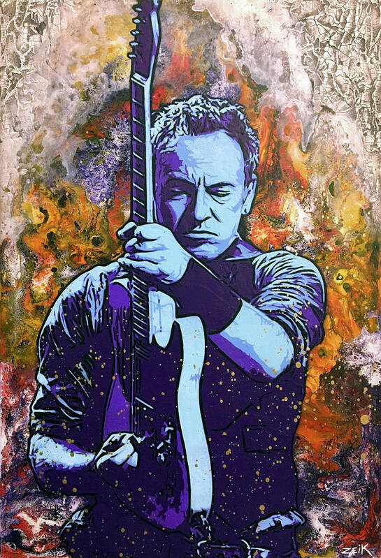 Bruce Springsteen Art Print featuring the painting The Boss - Version by Bobby Zeik
