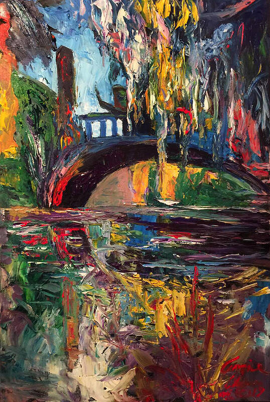 The Bridge At City Park New Orleans Art Print featuring the painting The Bridge At City Park New Orleans by Amzie Adams