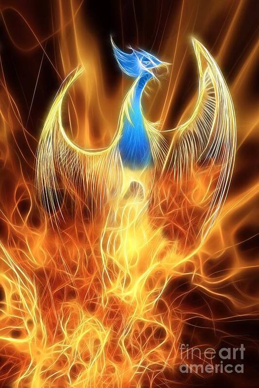 Mythology Art Print featuring the digital art The Phoenix rises from the ashes by John Edwards