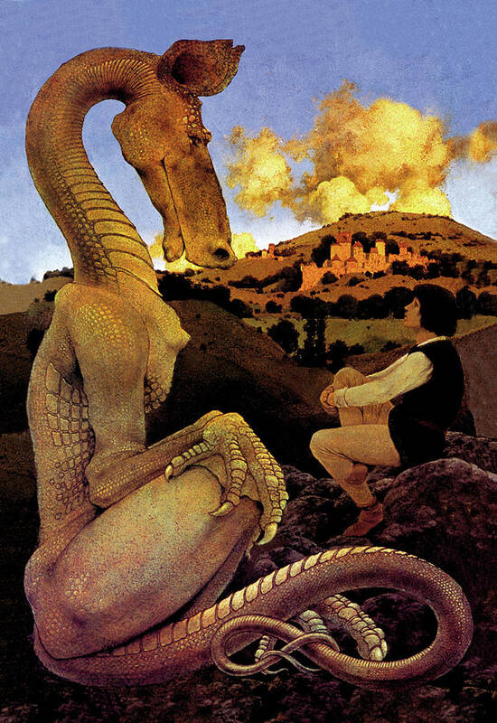 Dragon Art Print featuring the painting The Reluctant Dragon by Maxfield Parrish