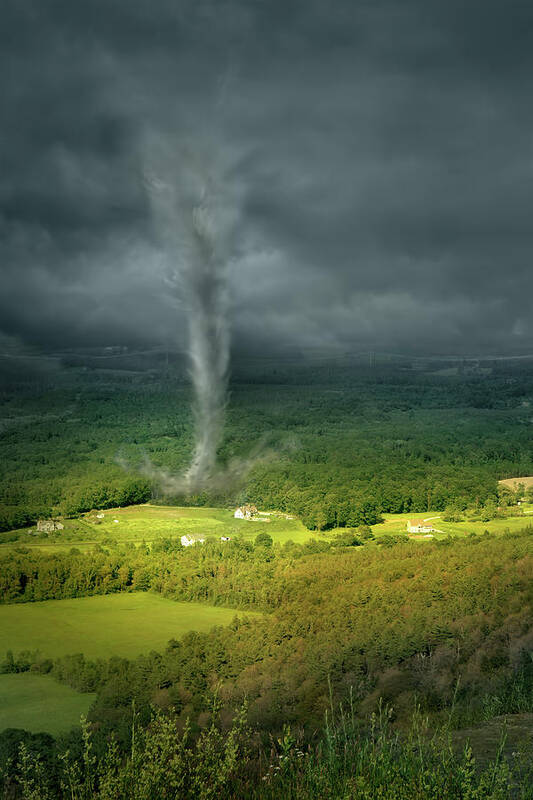 Problems Art Print featuring the photograph Tornado Rolling Through Rural Landscape by Chris Clor