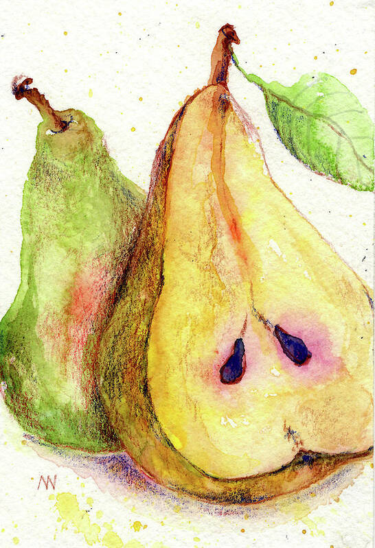 Pears Art Print featuring the painting Two Pears by AnneMarie Welsh