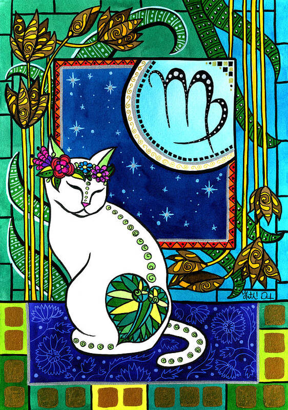 Cats Art Print featuring the painting Virgo Cat Zodiac by Dora Hathazi Mendes