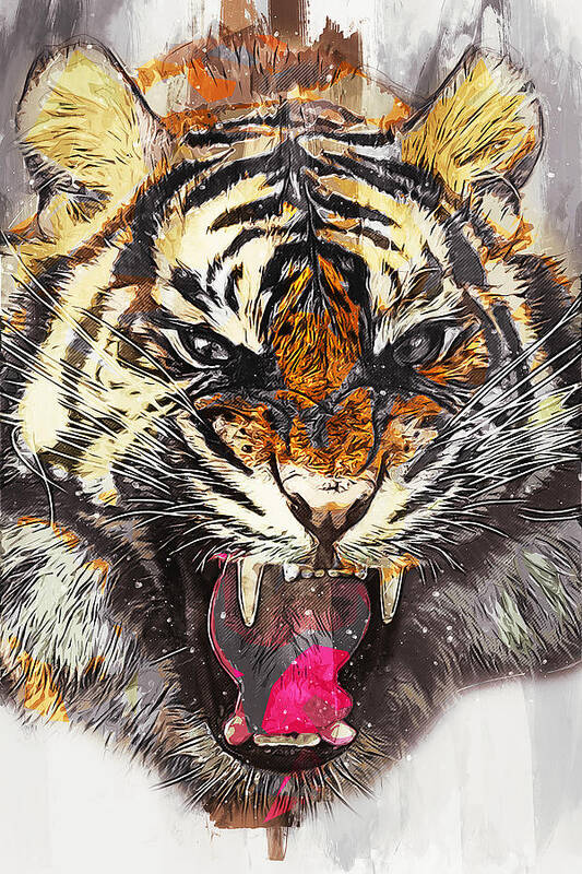 Wild Tiger Art Print featuring the painting Wild Tiger - 21 by AM FineArtPrints