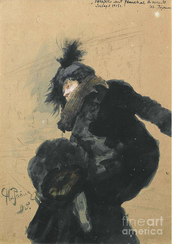 Gouache Art Print featuring the drawing Woman In Fur Coat, 1915 by Heritage Images