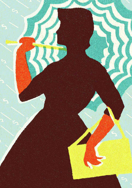 Accessories Art Print featuring the drawing Woman with Purse and Umbrella by CSA Images