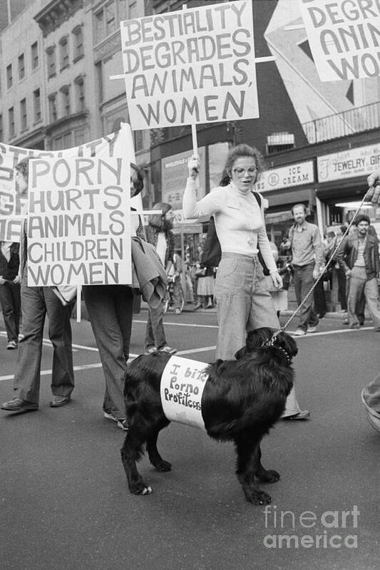 Women, Children, Dog In Anti-porn March Art Print by Bettmann - Photos.com