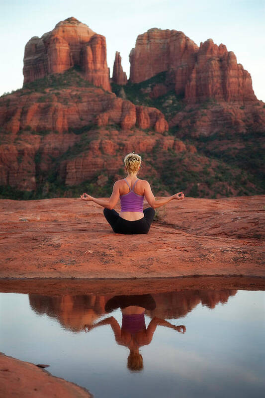Mid Adult Women Art Print featuring the photograph Yoga In Sedona by Parkerdeen