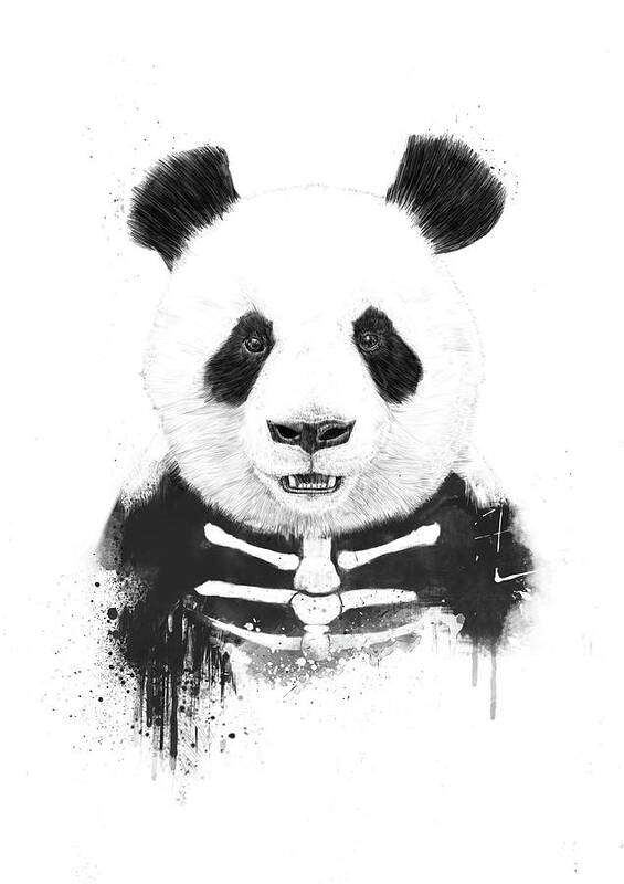 Panda Art Print featuring the mixed media Zombie panda by Balazs Solti