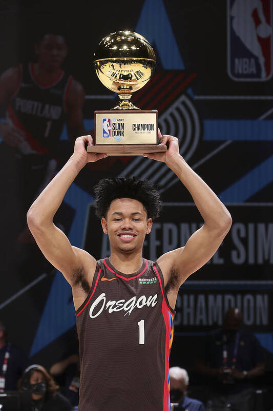 Anfernee Simons Art Print featuring the photograph 2021 NBA All-Star - AT&T Slam Dunk Contest by Nathaniel S. Butler