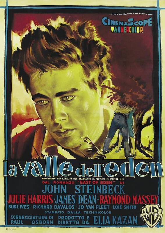 Synopsis Art Print featuring the mixed media ''East of Eden'', 1955 - art by Luigi Martinati by Movie World Posters