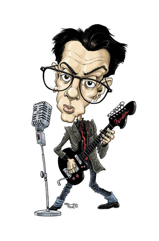 Mikescottdraws Art Print featuring the drawing Elvis Costello #1 by Mike Scott