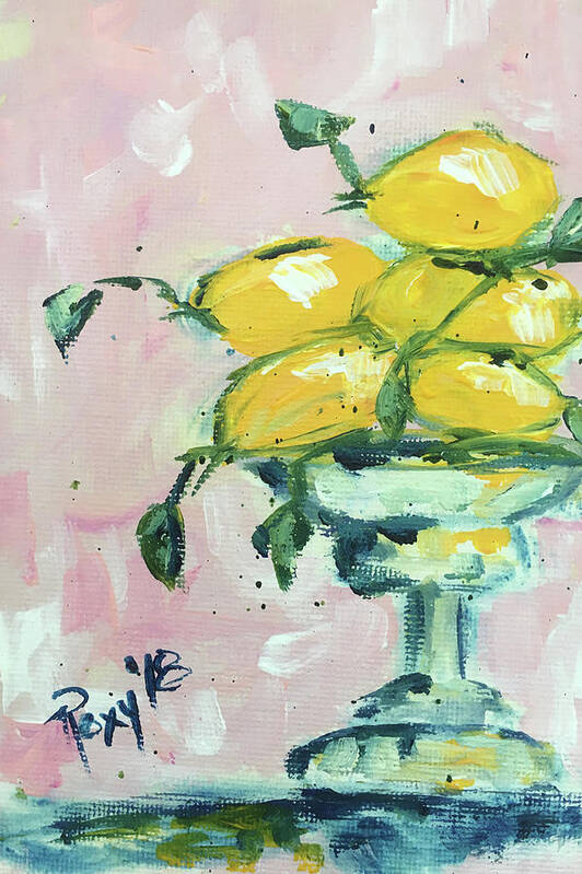 Lemon Art Print featuring the painting Lemon Pedestal by Roxy Rich