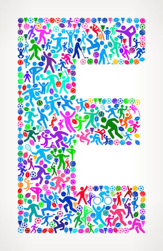 Icon Set Art Print featuring the drawing Letter E Fitness Sports and Exercise pattern vector background #1 by Bubaone