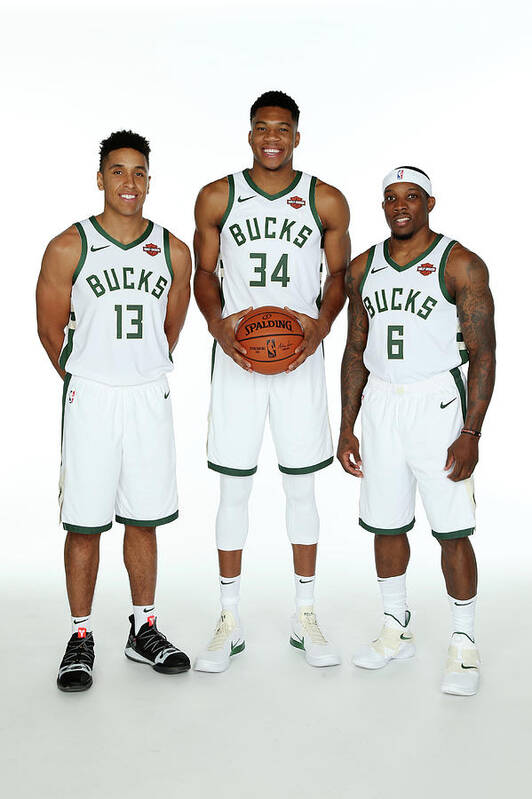 Media Day Art Print featuring the photograph Malcolm Brogdon, Giannis Antetokounmpo, and Eric Bledsoe by Gary Dineen