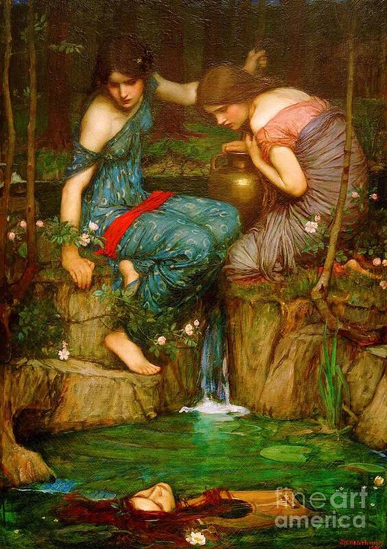 John William Waterhouse Art Print featuring the painting Nymphs Finding the Head of Orpheus - 1905 by John William Waterhouse