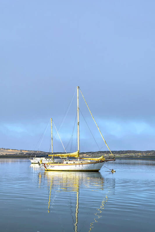 Morro Bay Harbor Art Print featuring the photograph Sail Boat in Quiet Water Morro Bay Full by Floyd Snyder