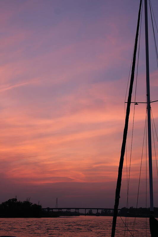 Uss North Carolina Art Print featuring the photograph Sunset Silhouette #1 by Heather E Harman