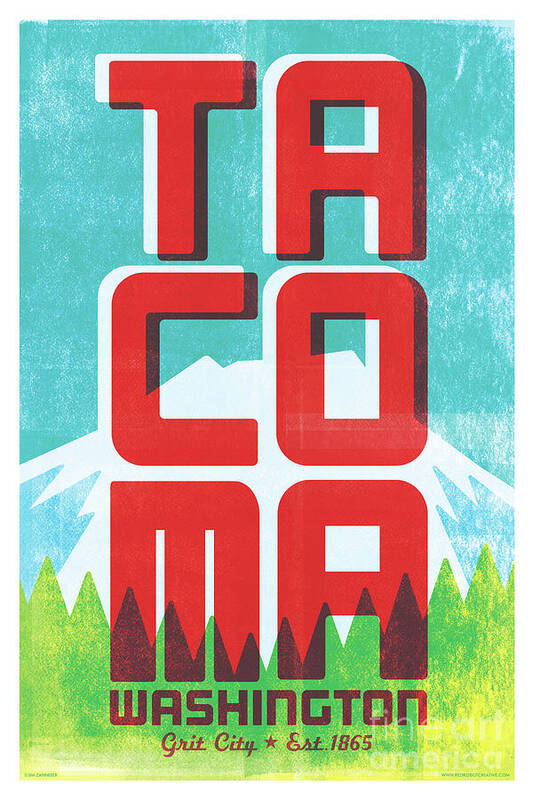 Vintage Art Print featuring the digital art Tacoma Poster - Vintage Style Travel #3 by Jim Zahniser