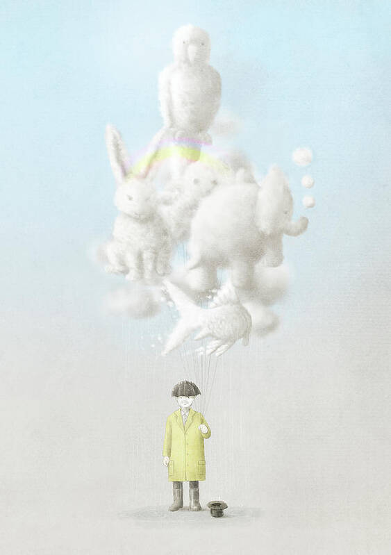 Clouds Art Print featuring the drawing The Cloud Seller #1 by Eric Fan