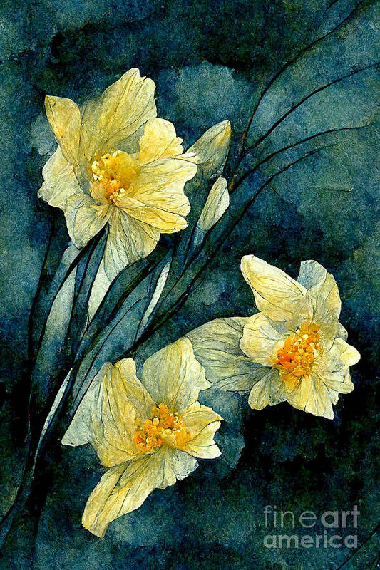 Series Art Print featuring the digital art Daffodils #11 by Sabantha