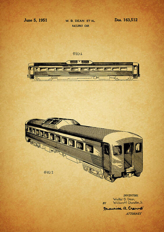 1951 Railway Car Patent Art Print featuring the drawing 1951 Railway Car Patent by Dan Sproul