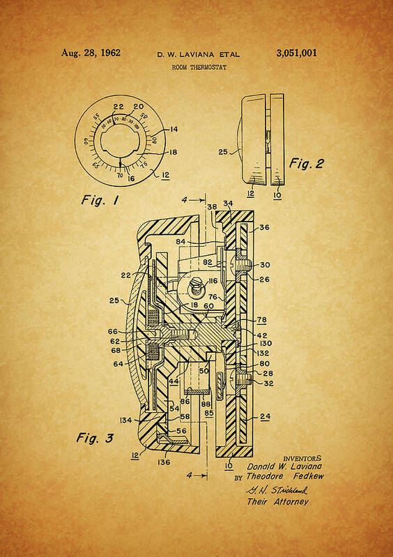 1962 Room Thermostat Patent Art Print featuring the drawing 1962 Room Thermostat by Dan Sproul