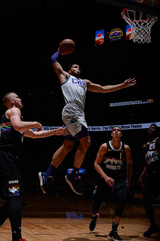 Miles Bridges Art Print featuring the photograph Charlotte Hornets v Denver Nuggets #2 by Bart Young