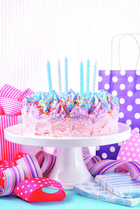 Birthday Art Print featuring the photograph Ice Cream Birthday Cake #2 by Milleflore Images