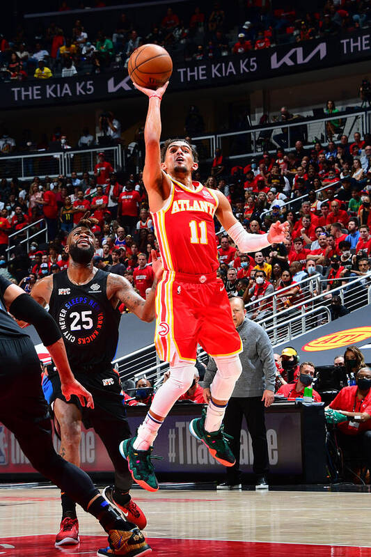 Trae Young Art Print featuring the photograph 2021 NBA Playoffs - New York Knicks v Atlanta Hawks by Scott Cunningham