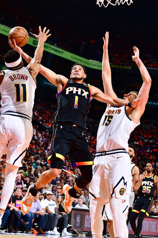 Playoffs Art Print featuring the photograph Devin Booker #24 by Barry Gossage