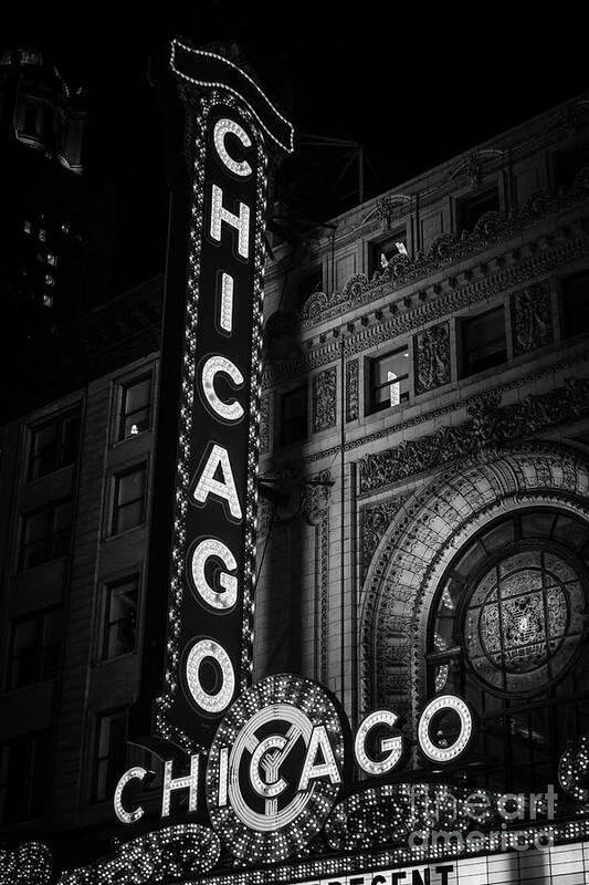 #faatoppicks Art Print featuring the photograph Chicago Theatre Sign in Black and White #3 by Paul Velgos