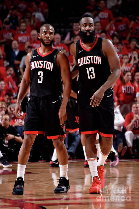 Playoffs Art Print featuring the photograph Chris Paul and James Harden by Bill Baptist