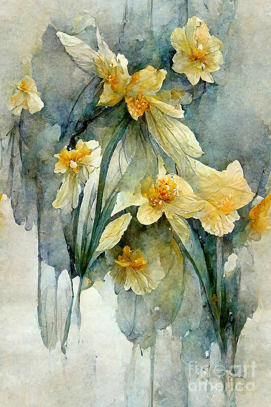Series Art Print featuring the digital art Daffodils #3 by Sabantha