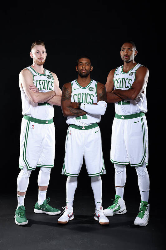 Media Day Art Print featuring the photograph Al Horford, Kyrie Irving, and Gordon Hayward by Brian Babineau