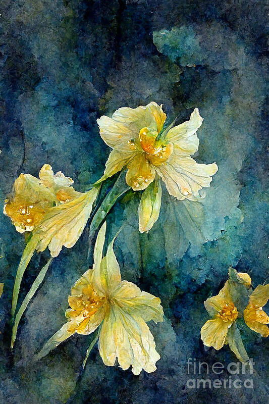 Series Art Print featuring the digital art Daffodils #4 by Sabantha