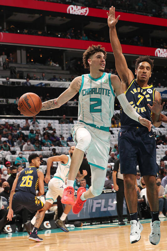 Lamelo Ball Art Print featuring the photograph Indiana Pacers v Charlotte Hornets #4 by Kent Smith