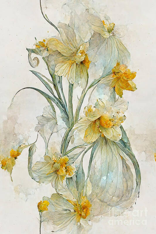 Series Art Print featuring the digital art Daffodils #6 by Sabantha