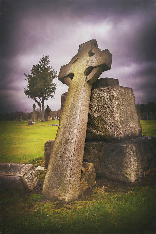 Cemetery Art Print featuring the photograph A Celtic Cross in Glasgow Scotland by Carol Japp